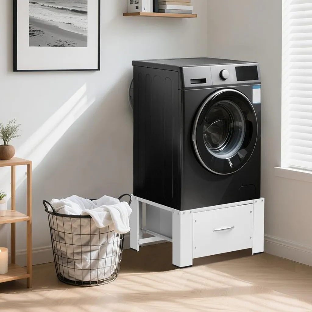 Socle de Machine à Laver Anti-vibration avec Tiroir pour Rangement Bas