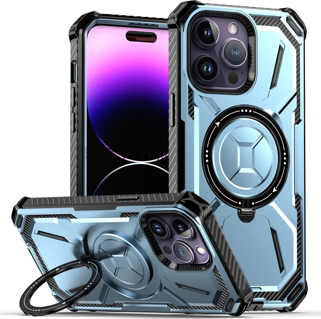 Custodia protettiva per iPhone 14 Pro Custodia a doppio strato con supporto magnetico, compatibile con caricatore Magsafe Blu