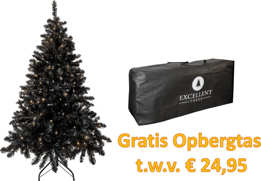Excellent Trees Künstlicher Weihnachtsbaum Tannenbaum Christbaum Schwarz LED Stavanger Black 180 cm mit Beleuchtung, 350 Lämpchen Beleuchtet