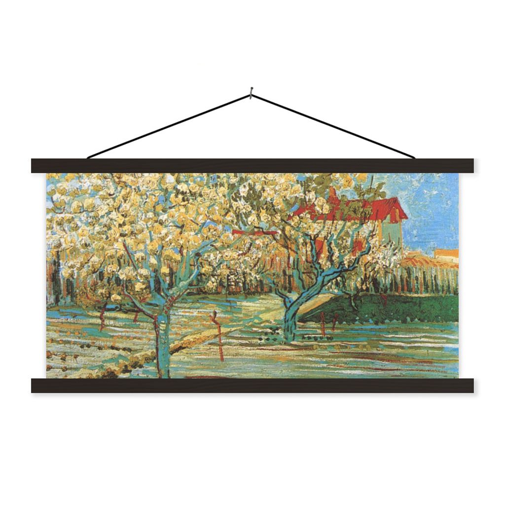 MuchoWow Textilposter Blühender Obstgarten - Vincent van Gogh 120x60 cm mit schwarzem Rahmen - Dekoration Schlafzimmer