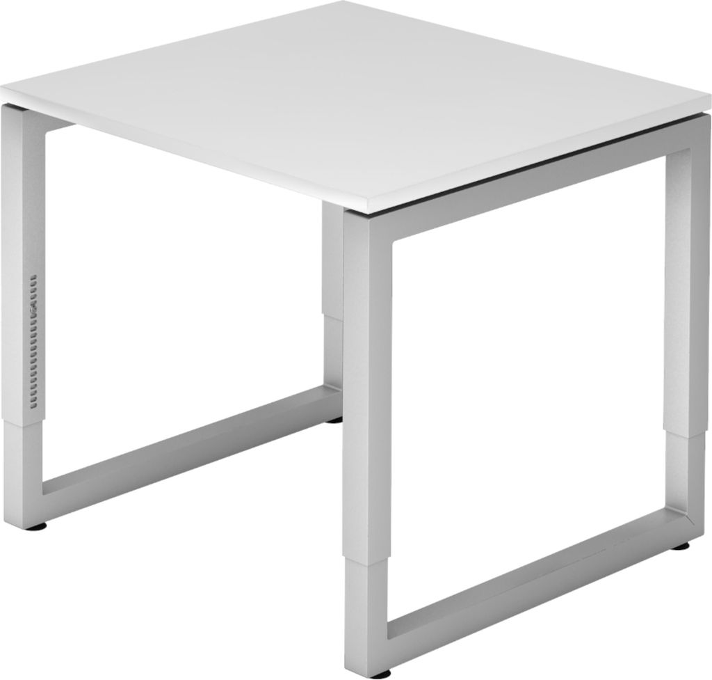 bümö Schreibtisch Serie-R - Nachbildung: Weiß, Gestell: Silber, Größe: 80 x 80 cm