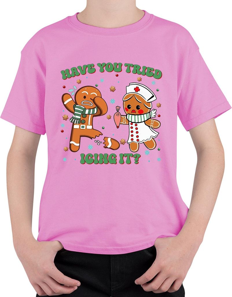Christmas Gingerbread Nurse Cookie Have You Tried Icing It Uni Kinder T-Shirt, Pink, 116