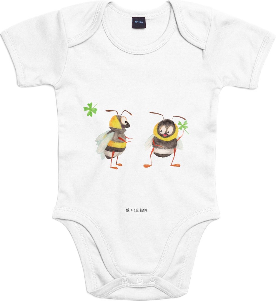Mr. & Mrs. Panda Strampler Hummeln Kleeblatt 1. - 3. Monat - Heather Grey - Geschenk, glücklich Werden, sein, overall baby, Spruch Positiv, Biene,...