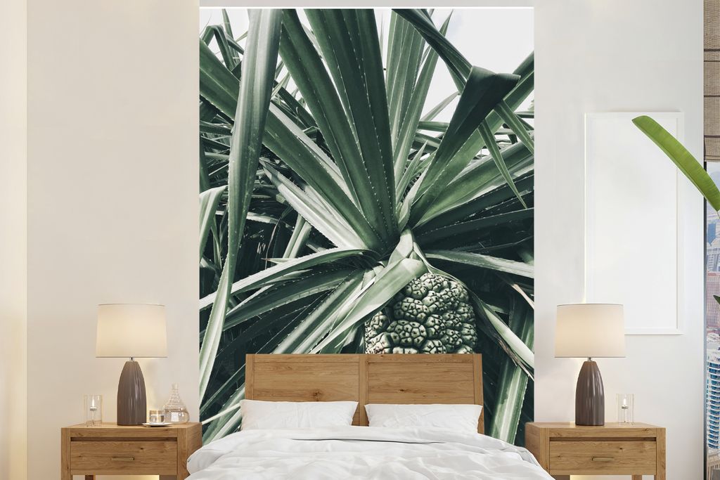 MuchoWow Fototapete für Wohnzimmer oder Schlafzimmer Wandtapete Vinyl Motivtapete Kaktus - Grün - Tropisch - 170x260 cm - Wohnzimmertapete