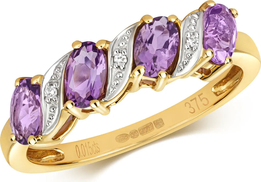 Bague Or 375 Durable avec Améthyste et Diamant : Bijou Anti-Ternissement