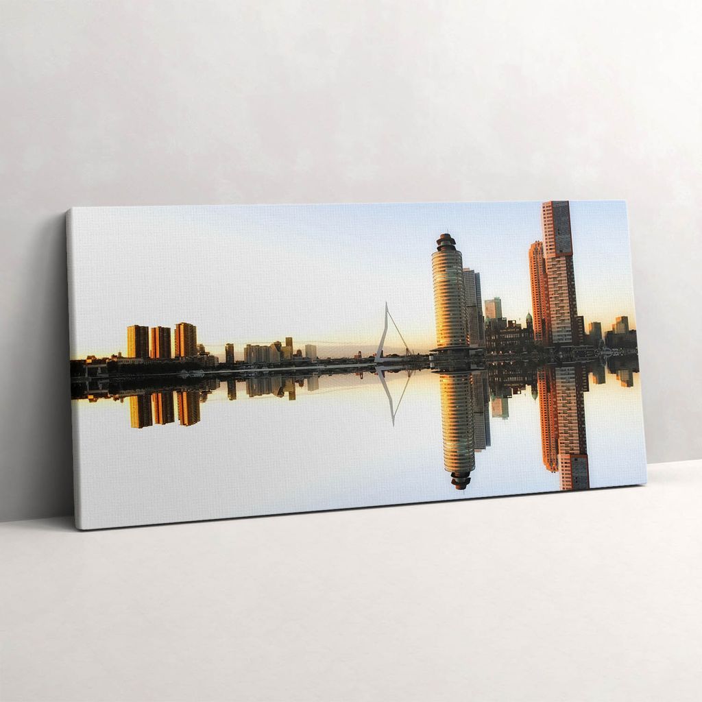 Eine Stadt am Fluss – Leinwandbild Wandbild – 100x50 cm – Leinwandbilder – Wandbilder – Schlafzimmer – Flur