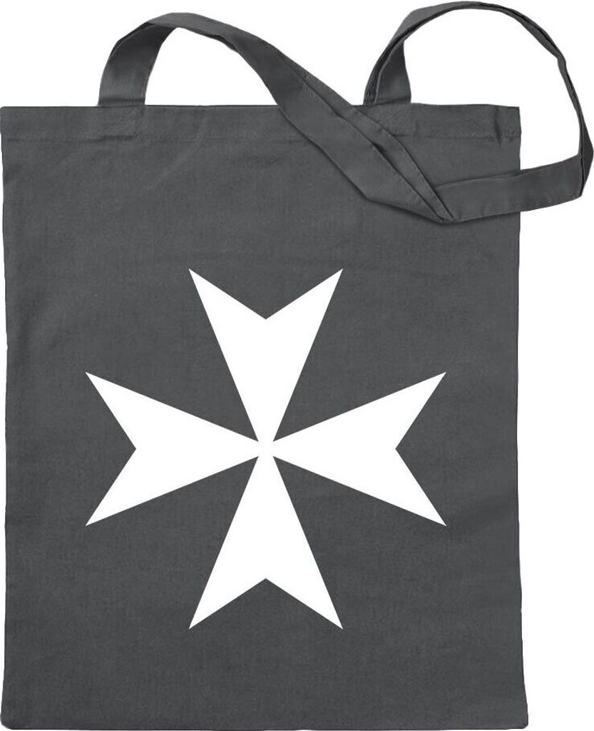 Kiwistar - Baumwolltasche - stahlgrau - Malteserkreuz - Tragetasche Stoffbeutel Umhängetasche langer Henkel