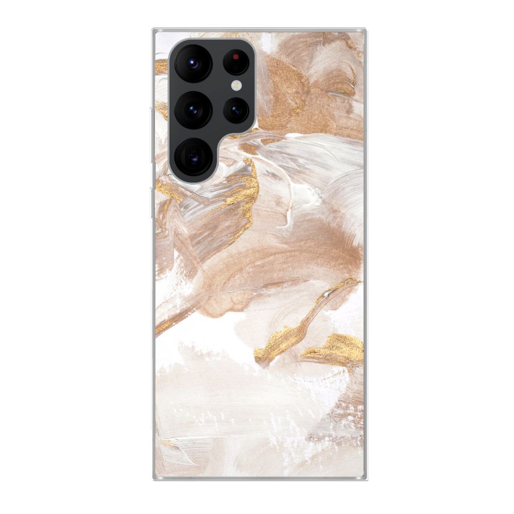 MuchoWow Handyhülle Schutzhülle Hülle für Samsung Galaxy S22 Ultra Wasserfarbe - Gold - Braun Silikon Softcase Handy Hülle - Abbildung