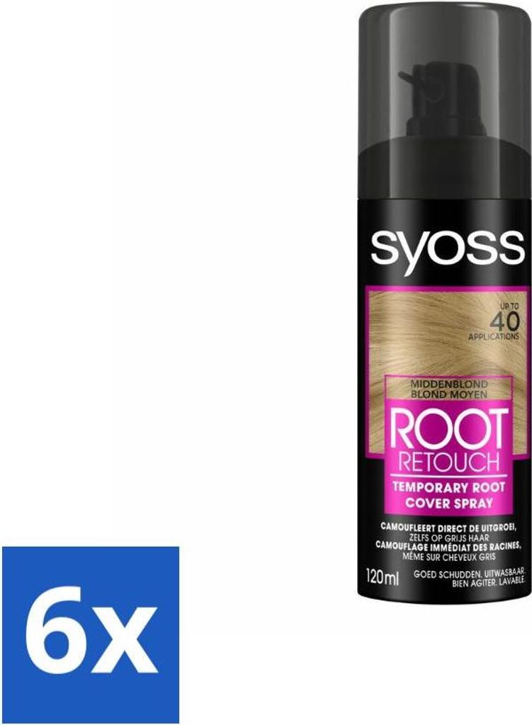 SYOSS - Ansatzspray Mittelblond - Ansatzspray - Farbschutz - Sofortige Grauabdeckung - Vorteilspack - 6 Stücke