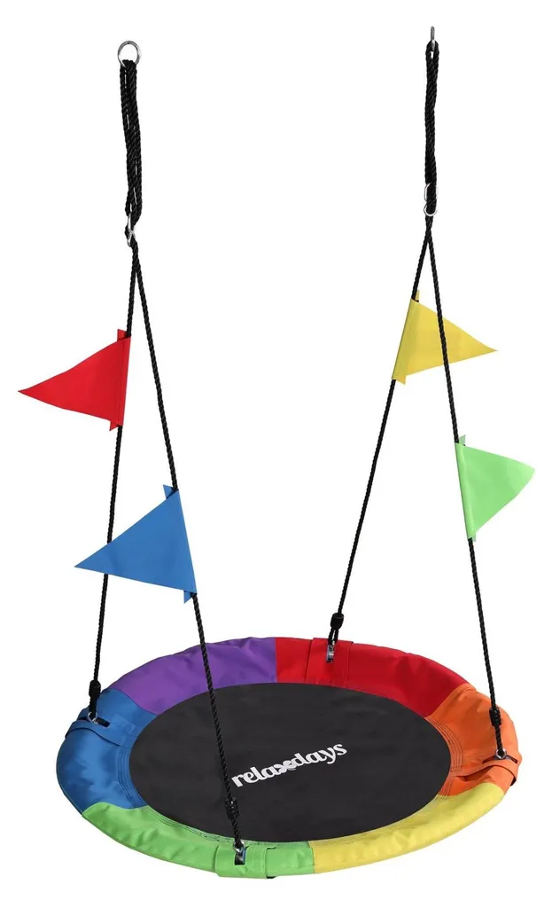 Nid de cigogne balançoire ronde suspendue avec décoration lumineuse jardin