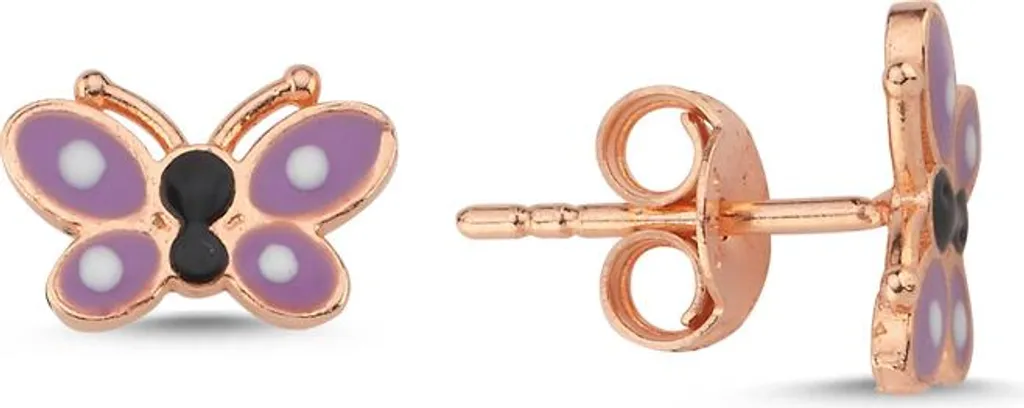 Boucles d'oreilles argent 925 papillon émail pour femme - Bijou fin