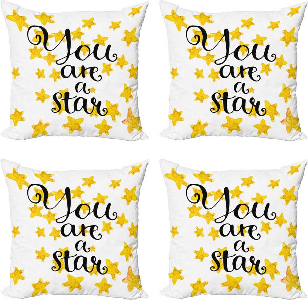 ABAKUHAUS Lebensstil Kissenbezug Set (4 Stück), Motivation Stern Phrase, Moderner Doppelseitiger Digitaldruck, 40 cm x 40 cm, Erde Gelb Schwarz