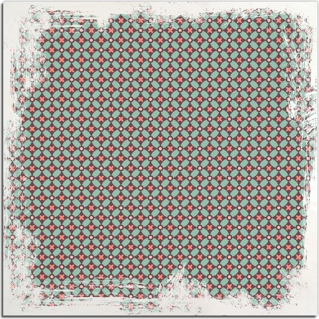 Kunstdrucke Wandbilder Holz in : Brillante Farben, Größe 50 x 50 cm Motiv Muster mit Kreuzen, Kreisen und Vierecken, in rot, braun und grün