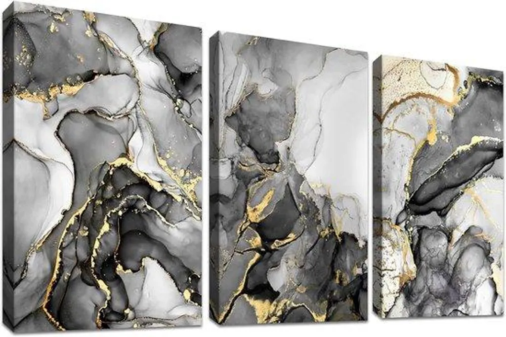 Triptyque mural tableau sur toile moderne cadre en bois pour salon
