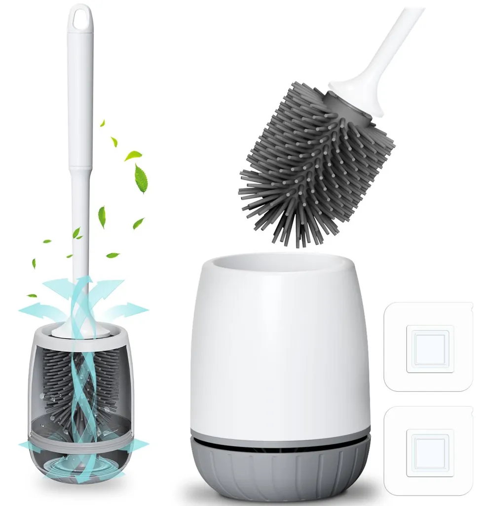 Brosse de toilettes pour recoins difficiles avec socle à séchage rapide