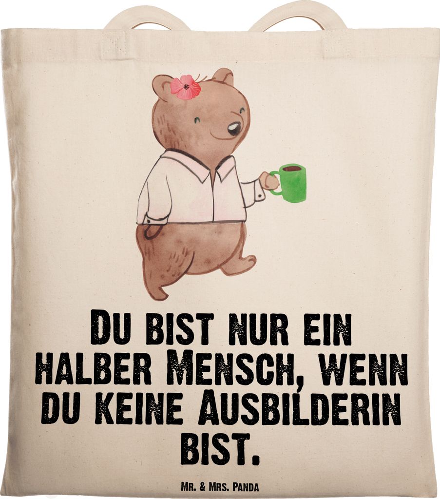 Mr. & Mrs. Panda Tote Bag Ausbilderin Herz - Transparent - Geschenk, Spruch, Einkaufstasche, Beruf, Laptoptasche, Jutebeutel, Lustig, Tutorin, Büc...