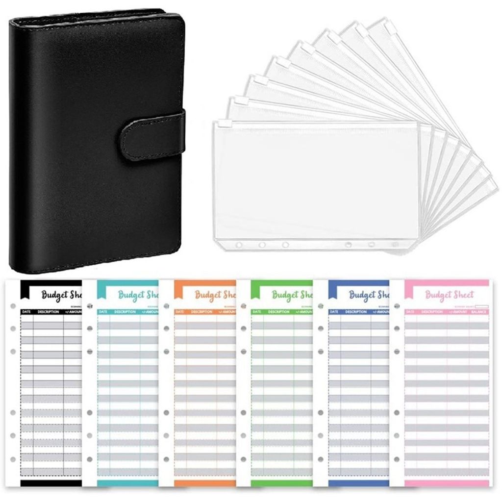 A6 Kunstleder-Notizbuch Ausgaben Budget Blätter Bargeld Organizer Budget Planer Schwarz