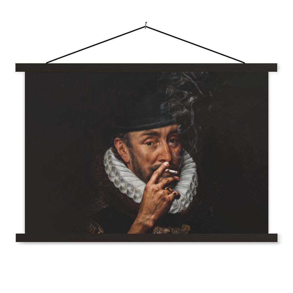 MuchoWow Textilposter Wilhelm von Oranien - Adriaen Thomasz - Zigaretten 150x100 cm mit schwarzem Rahmen - Schlafzimmer