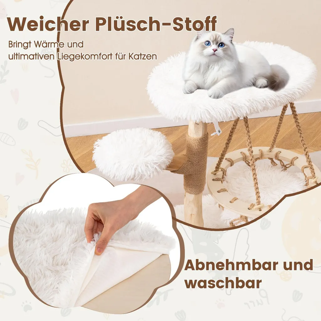 Arbre à chat multi-niveaux 123cm pour chat d'appartement en bois et jute