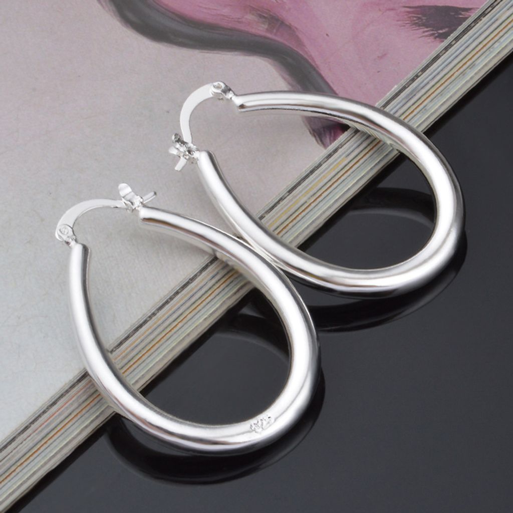 Versilberter großer hohler ovaler Creolen-Ohrring, modischer Damen-Party-Bankett-Schmuck