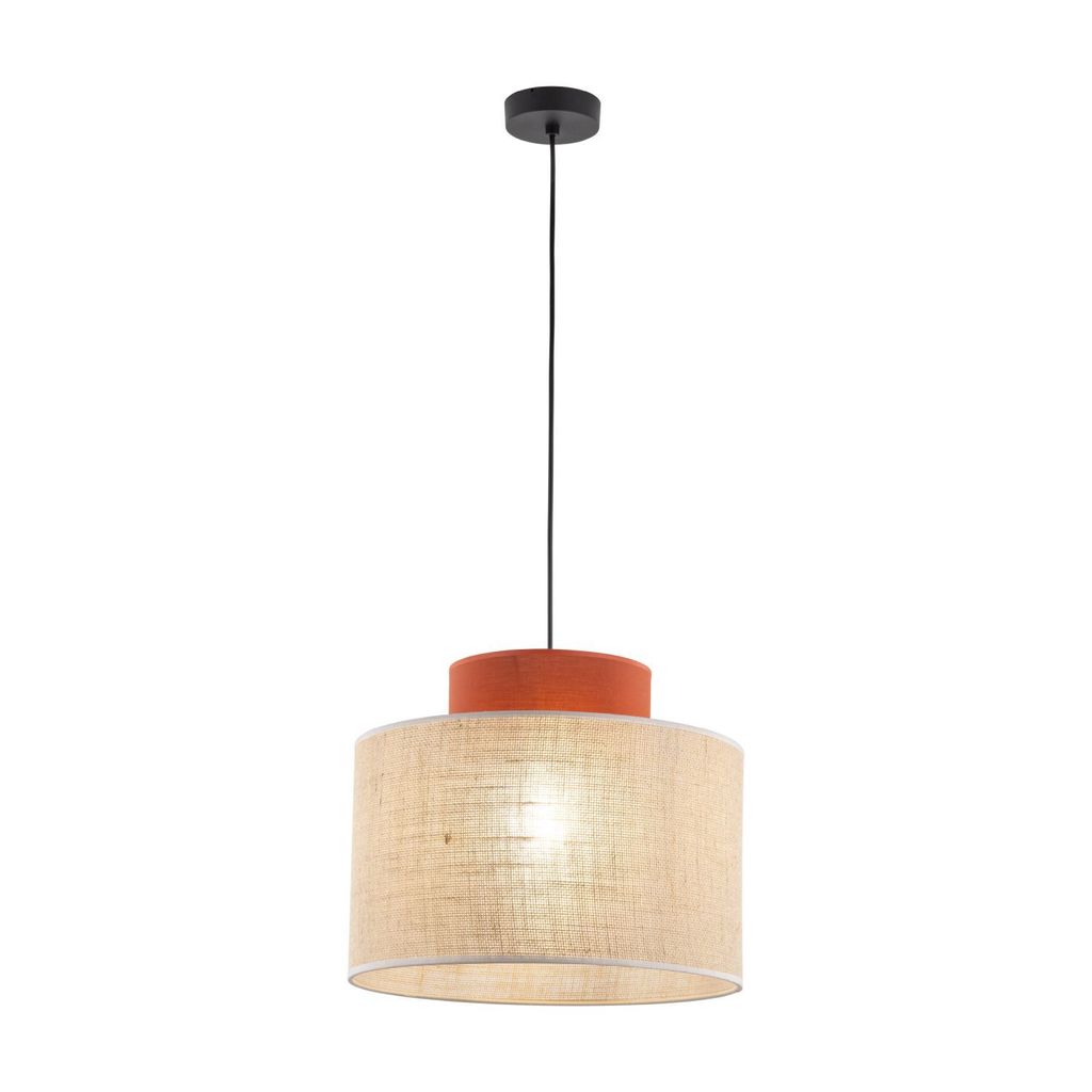 Pendelleuchte Metall Stoff E27 Ø 20 cm rund H: max. 170 cm Schwarz Natur Ziegelrot Retro Hängeleuchte