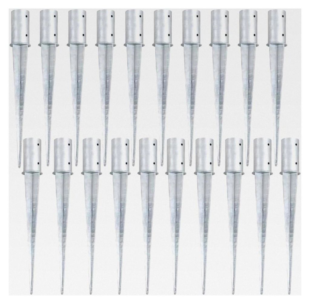 Pfostenträger Set 20 Stück Ø 80 x 750 mm Einschlaghülse feuerverzinkt Stahl silber Bodenhülse Pfostenanker für Zaunpfosten Pergola Pavillon G...