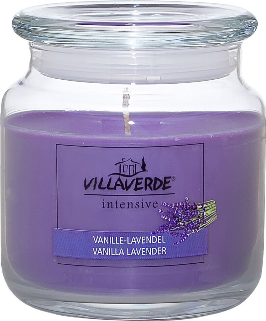 Villa Verde Duftkerze im Glas m. Deckel Vanille-Lavendel, H: 10 cm, Ø 10 cm