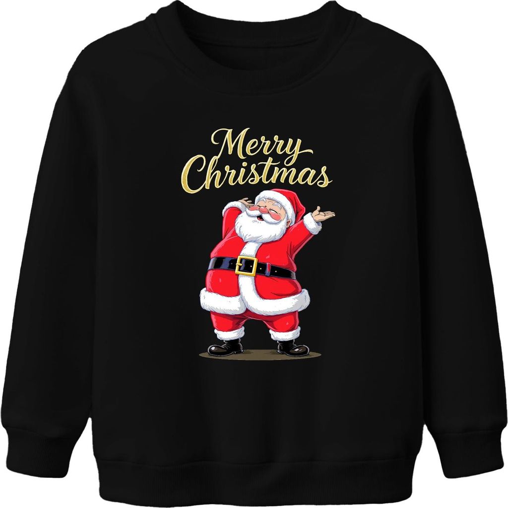Merry Christmas Weihnachtsmann Santa Claus Lustig Geschenk Kinder Uni Kinder Sweatshirt Pullover, Schwarz, 152