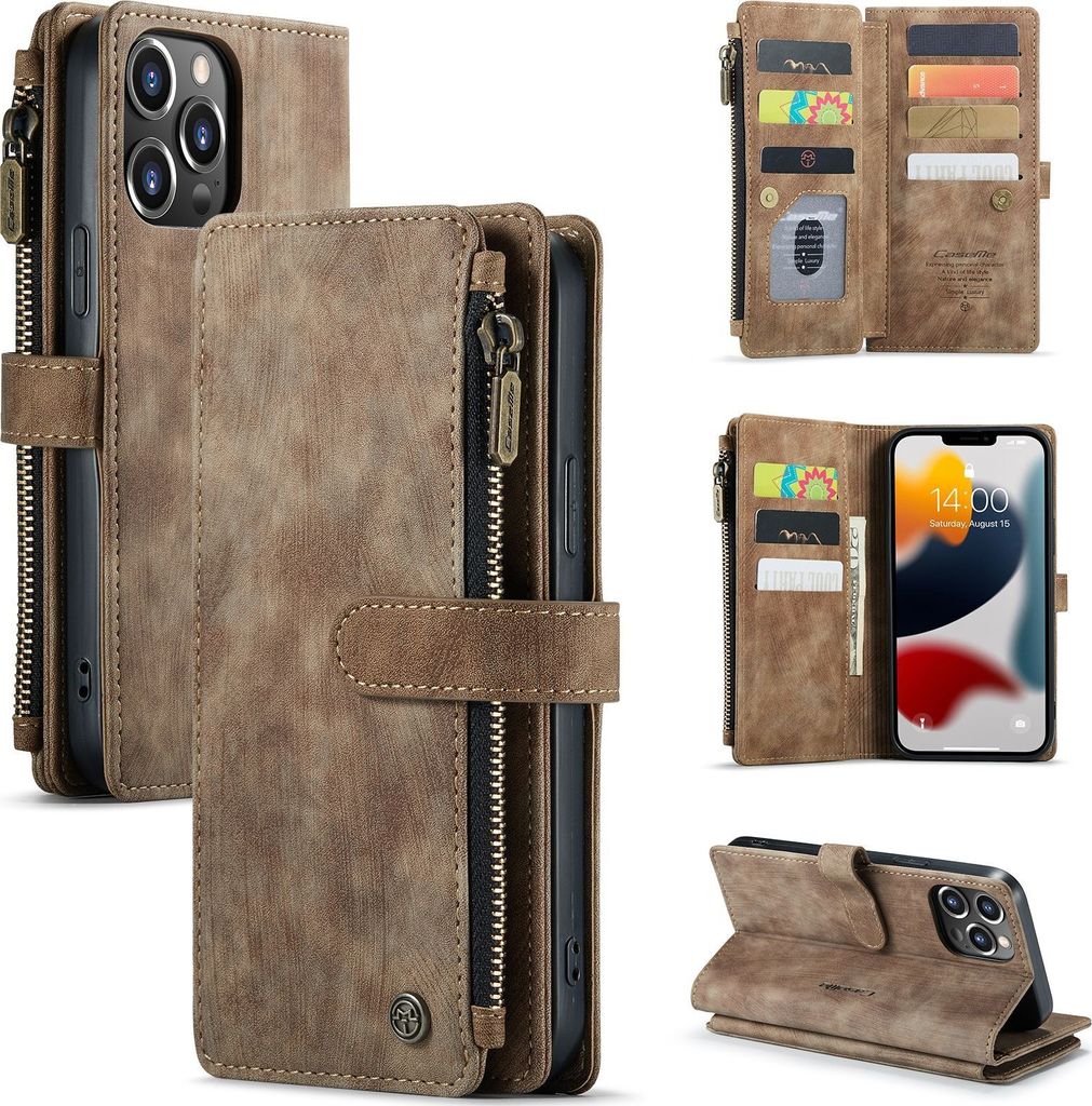 Caseme C30 iPhone 13 Pro Hülle Klapphülle Geldbörse - Braun