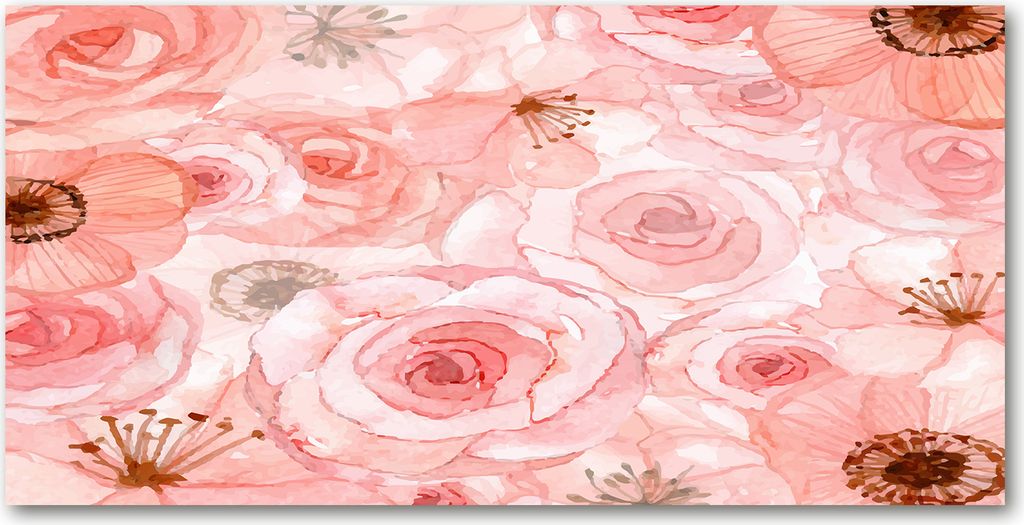 Tulup Glas-Bild -140x70- Wandkunst Dekorative Wand für Küche & Wohnzimmer - Blumen & Pflanzen - Blumenmuster - Rosa
