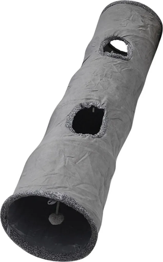 Tunnel chat anti-ennui pliable en daim avec balle et structure acier