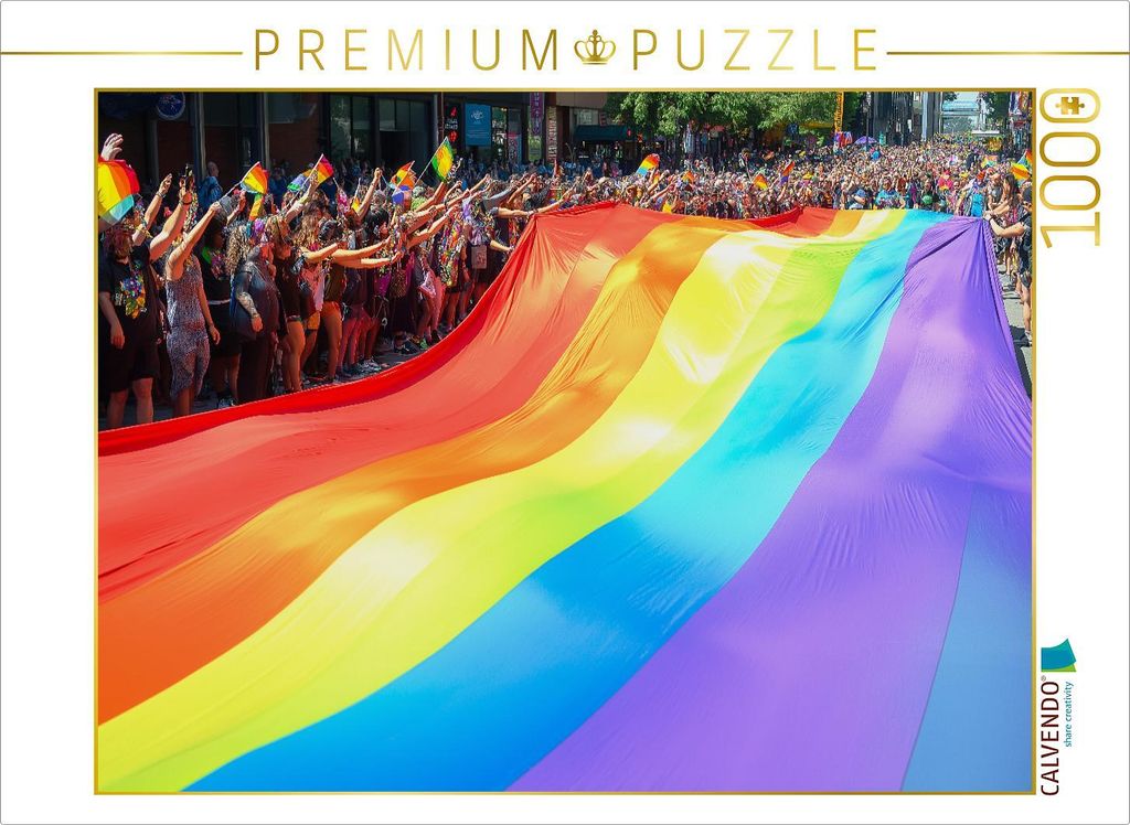CALVENDO Puzzle Regenbogenfahne auf LGBTQ-Parade oder CSD | 1000 Teile Lege-Größe 64x48cm Foto-Puzzle für glückliche Stunden