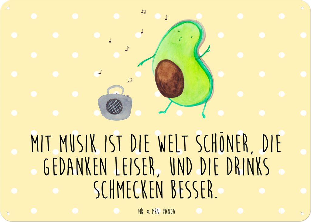 Mr. & Mrs. Panda tafel Avocado Tanzen DIN A3 - Gelb Pastell - Geschenk, Drinks, Musik, Blechschild, Urlaub, Wandbild, Türschild, Schild, Retro, Si...