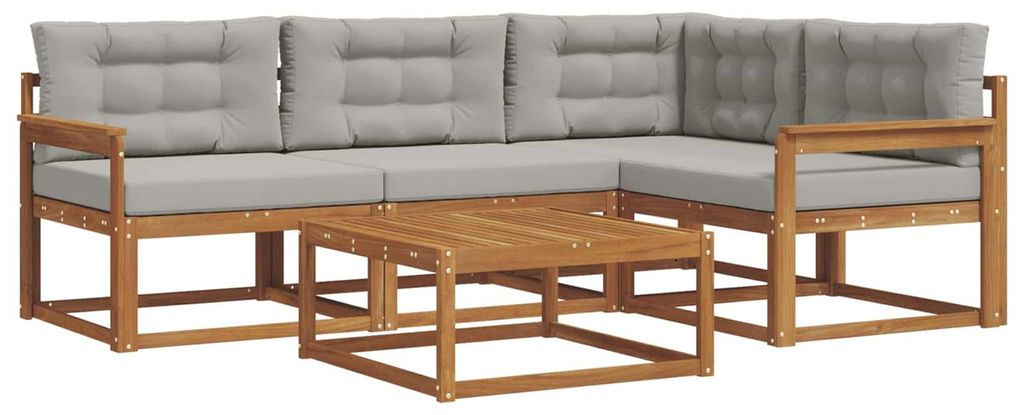 Hochwertigen Möbel Outdoor-Sofa garnitur moderne - Balkonmöbel/Gartenlounge-Set - robust und langlebig - mit Kissen 5 pcs Natürlich und Hellgrau...