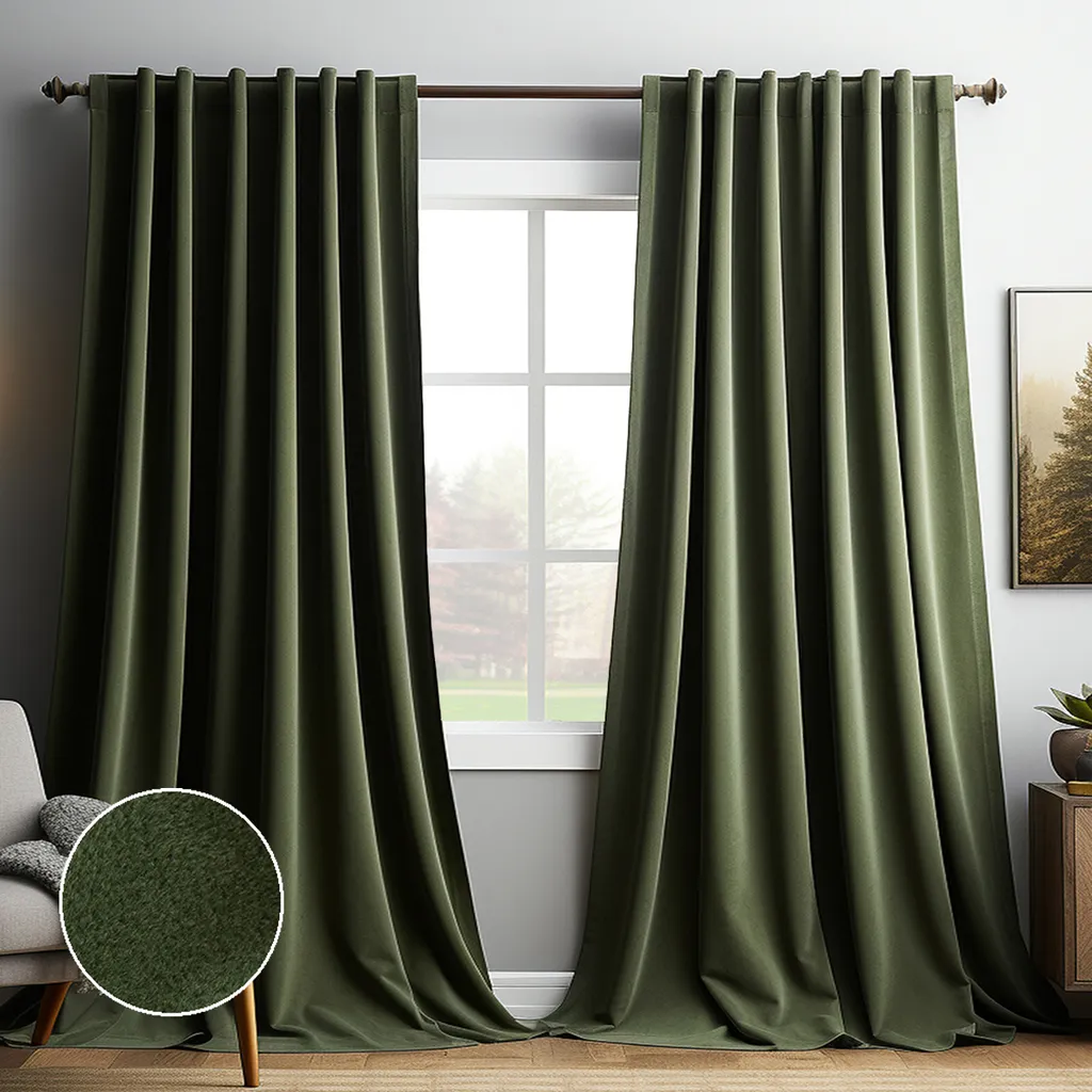Set Tende Velluto Verde 132x213 cm Oscuranti Termiche Riposo Totale