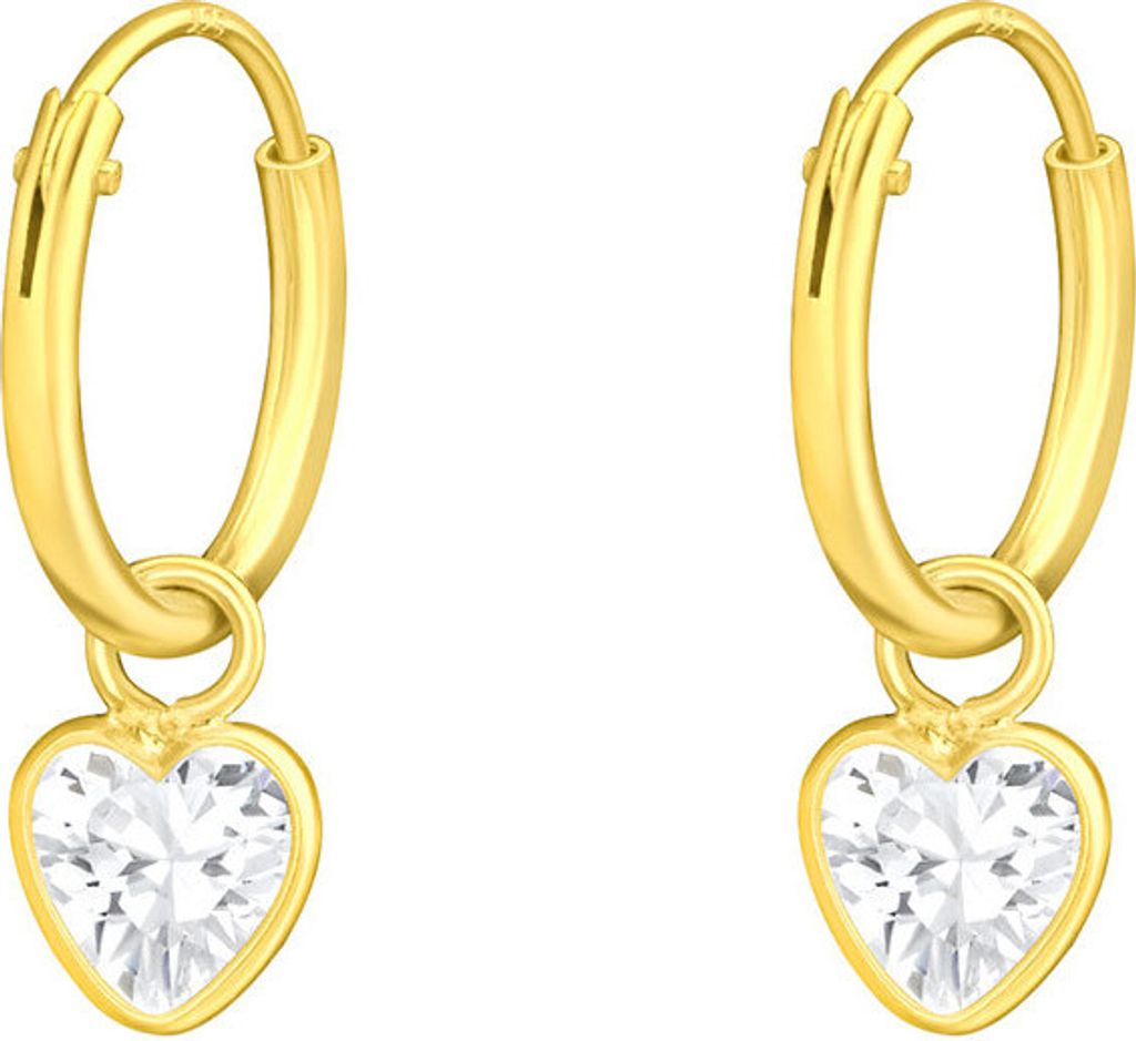 Kleine Creolen mit Zirkonia Herz gold aus Silber 925 Crystal