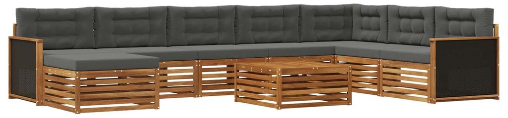 Outdoor-Sofagarnitur mit Kissen 9 pcs Natur und Anthrazit