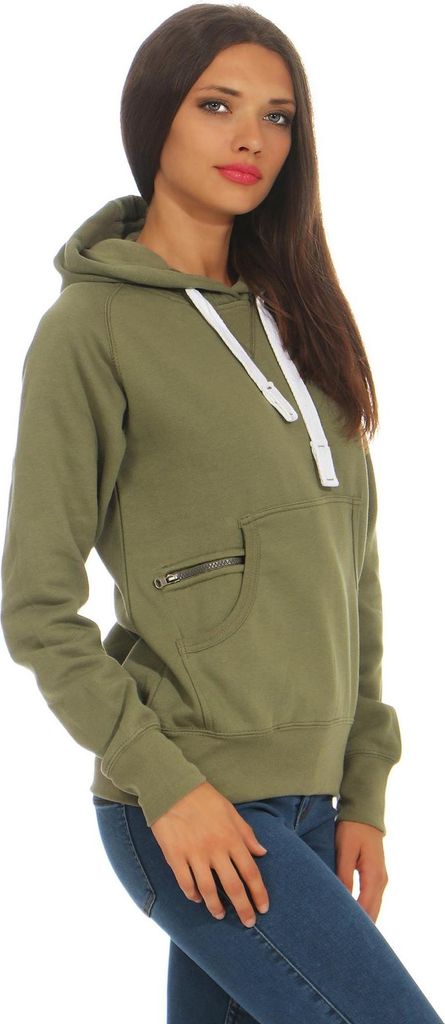 Mivaro Damen Kapuzenpullover mit Kängurutasche und Reißverschlusstäschchen weich innen gefüttert aus Baumwolle Regular Fit Hoodie für Freizeit...