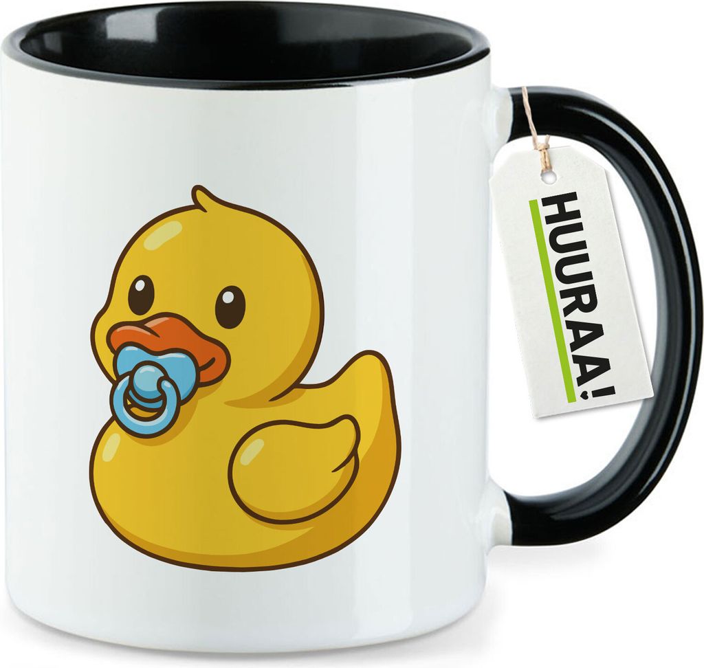 Huuraa Kaffeetasse Quietscheente Baby Gummiente Säugling 330ml Schwarz Keramik Kaffeebecher Geschenkidee