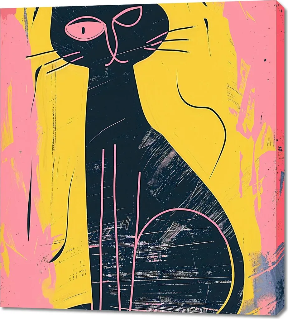 Quadro 90x100 cm Gatto Contrastante - Tela Moderna Design Esclusivo