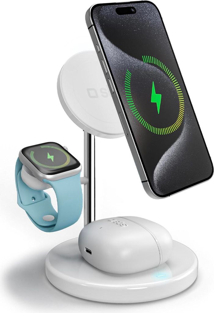 Kabellose Qi2 3x1-Ladestation für iPhone 16/15/14/13/12, Android, Apple Watch, Weiß