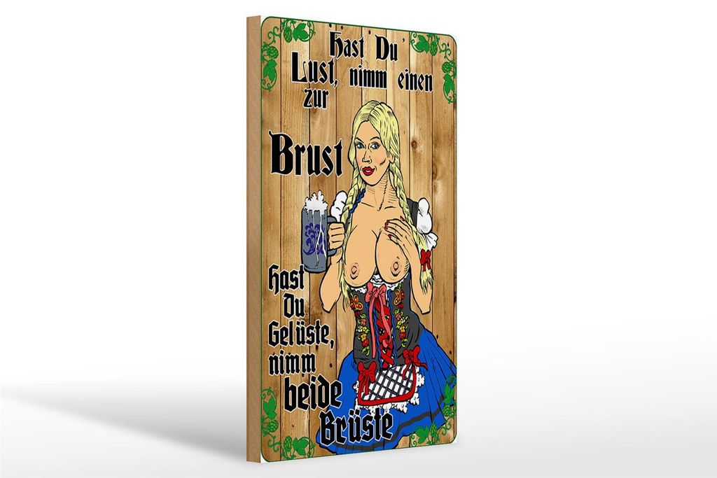 Holzschild Pinup 20x30cm Nimm einen zur Brust Bier Produktbild 