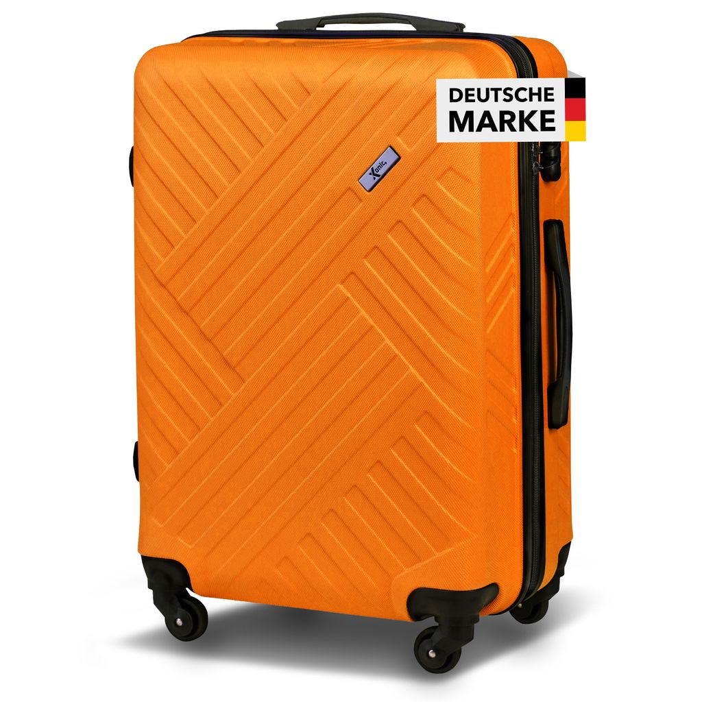 Xonic Design Reisekoffer mit Rollen 360° - ABS Hartschalen-Koffer Trolley mit Zahlenschloss in Handgepäck M-L-XL-Set (Neon Orange, L)