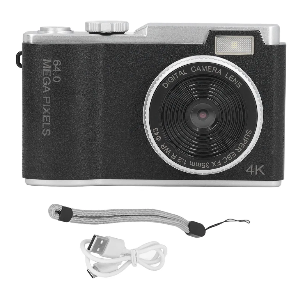 Appareil photo compact portable pour voyage avec fonction selfie noir