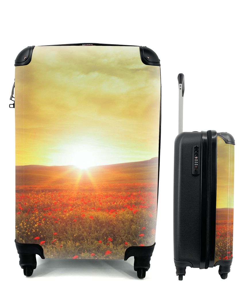 MuchoWow Koffer Handgepäck Trolley Rollkoffer Kleine Reisekoffer mit 4 Rollen - Italien - Sonnenuntergang - Mohnblume - Cabin Size < 55x40x23 cm...