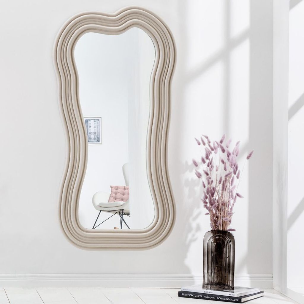 cagü: Art-Deco-Design Wandspiegel VITRE Pastell-Greige Wellenform Rechteckig 100cm x 52cm