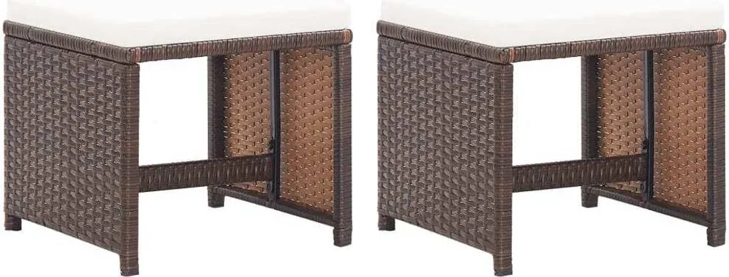 Sgabello da giardino 2 pezzi con cuscino di seduta in rattan marrone