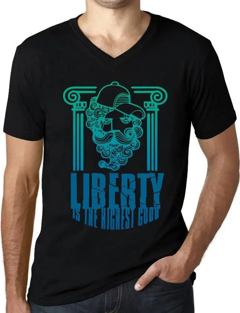 Herren Grafik T-Shirt V-Ausschnitt Freiheit ist das höchste Gut – Liberty Is The Highest Good – Öko-Verantwortlich Vintage Jahrgang Kurzarm L...