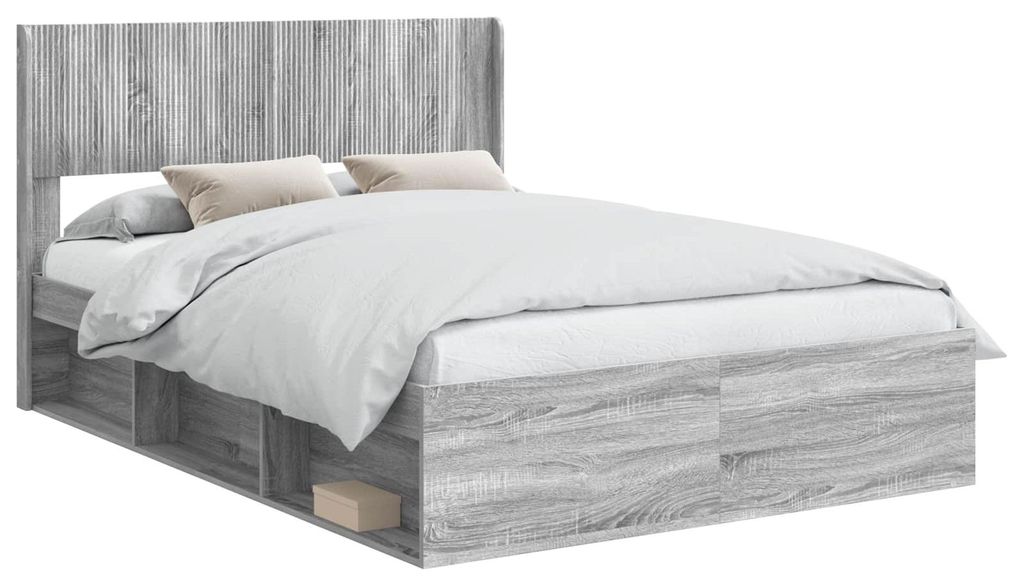 vidaXL Bettgestell mit Stauraum und Kopfteil Grau Sonoma 120 x 200 cm
