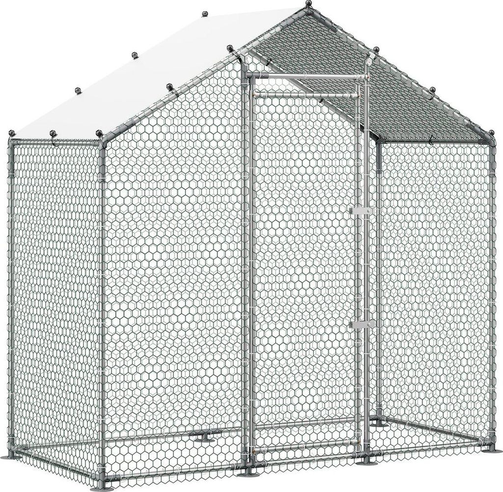 Large Metal Chicken Coop, 2 x 1 x 2 m, Walk-in Chicken Run House with Waterproof Cover & Sturdy Frame, Spire Roof Poultry Cage Duck Pen for Rabbit ...